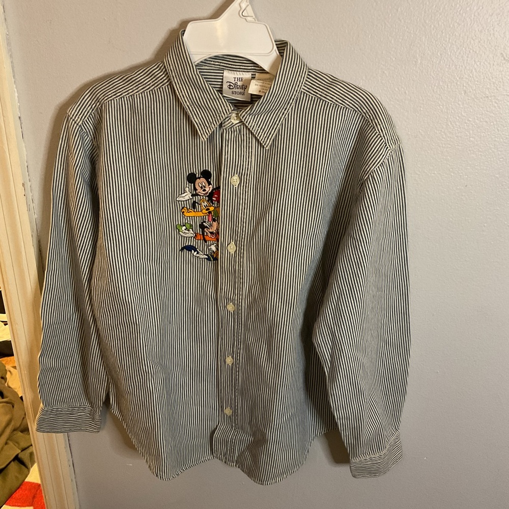 NWT VINTAGE  PINSTRIPE THE DISNEY STORE KIDS BUTTON DOWN POLO SIZE LARGE
